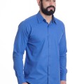 Camisa social azul lisa masculina de algodão