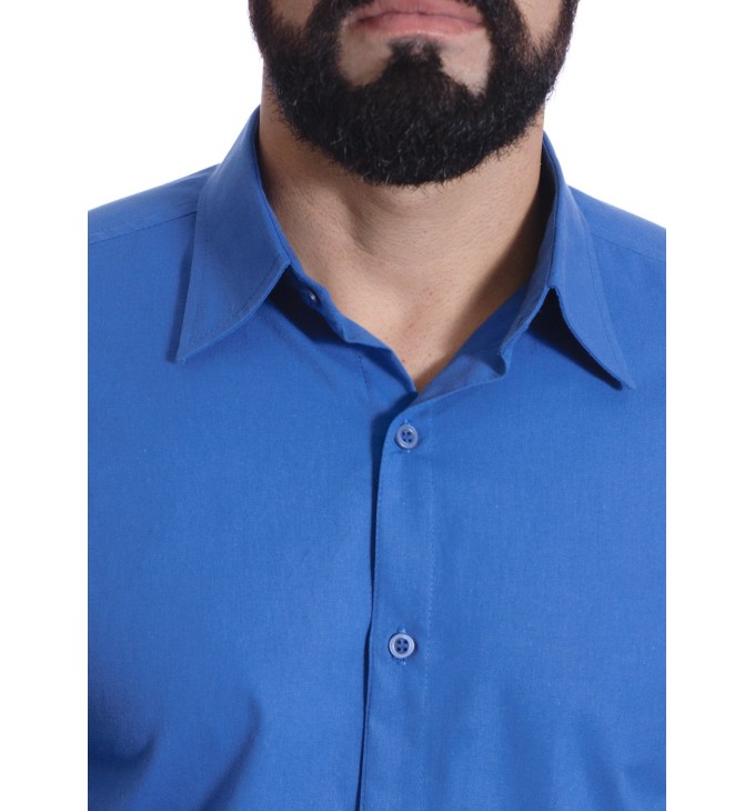 Camisa social azul lisa masculina de algodão Camisa social azul lisa masculina de algodão