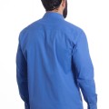 Camisa social azul lisa masculina de algodão