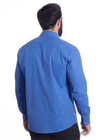 Camisa social azul lisa masculina de algodão