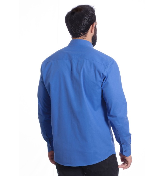 Camisa social azul lisa masculina de algodão Camisa social azul lisa masculina de algodão