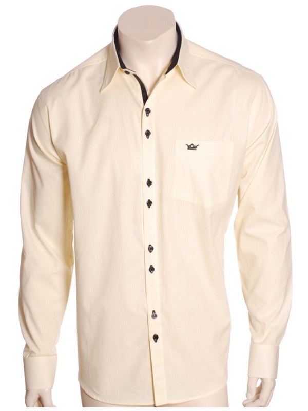 Camisa masculina manga longa amarela detalhe preto de algodão Camisa masculina manga longa amarela detalhe preto de algodão