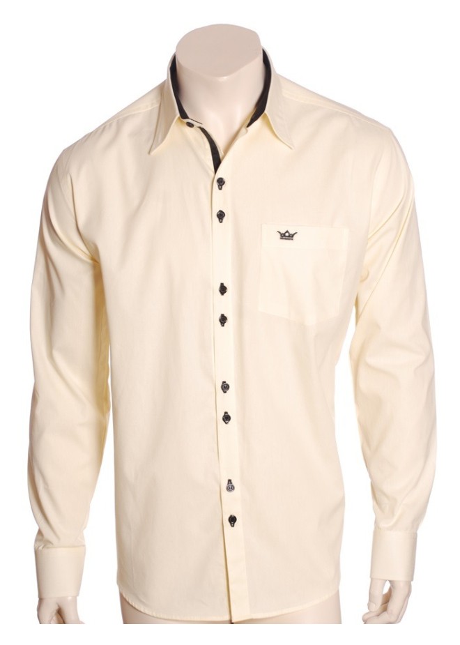 Camisa masculina manga longa amarela detalhe preto de algodão
