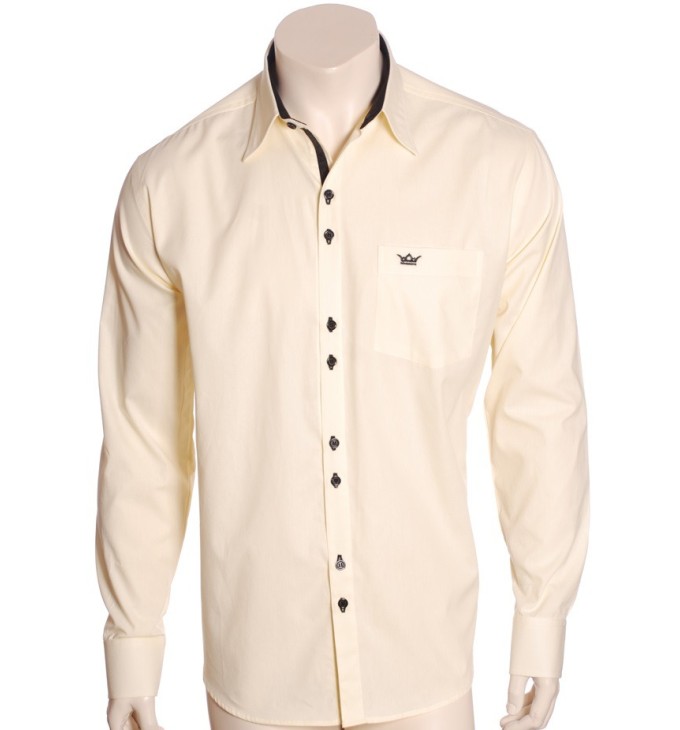 Camisa masculina manga longa amarela detalhe preto de algodão