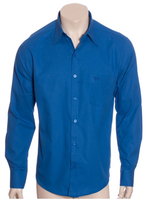 Camisa social masculina de algodão, azul royal