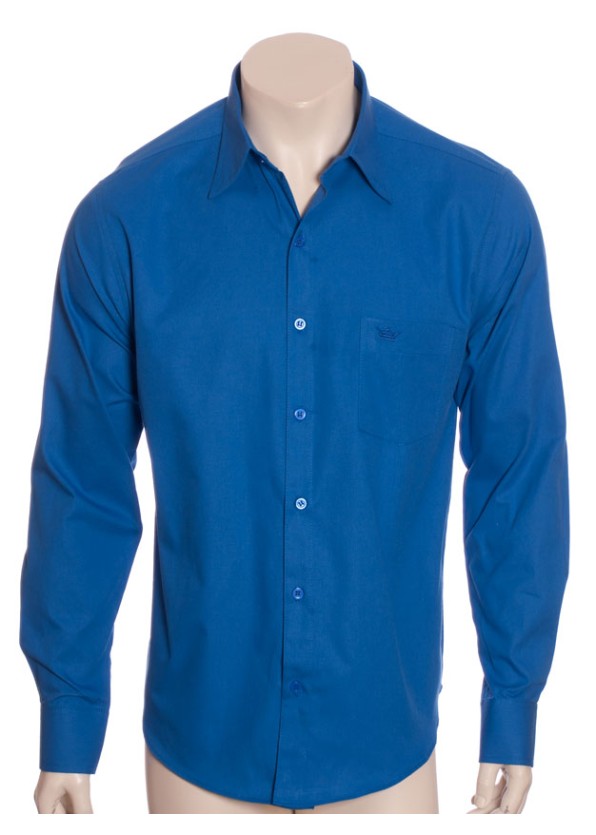 Camisa social masculina de algodão, azul royal