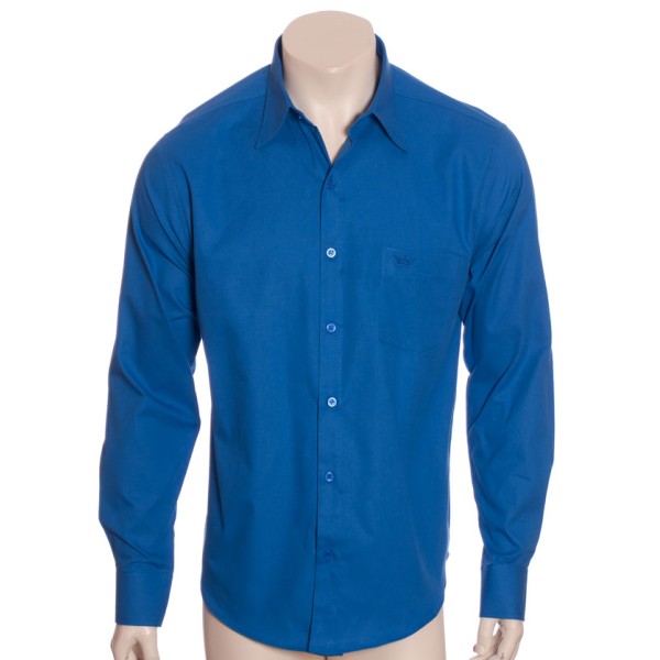 Camisa social masculina de algodão, azul royal