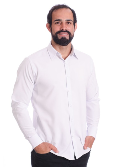 Camisa social branca masculina de algodão