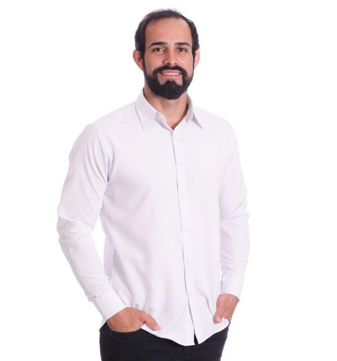 Camisa social branca masculina de algodão Camisa social branca masculina de algodão