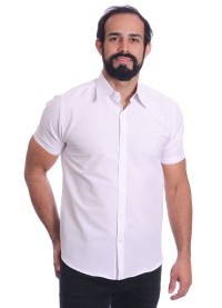 Camisa social masculina de algodão manga curta, branca