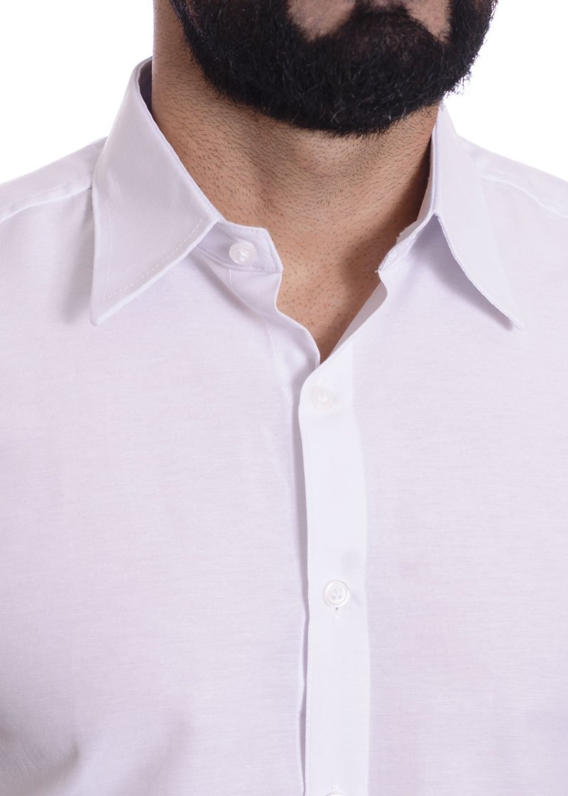 Camisa social masculina de algodão manga curta, branca