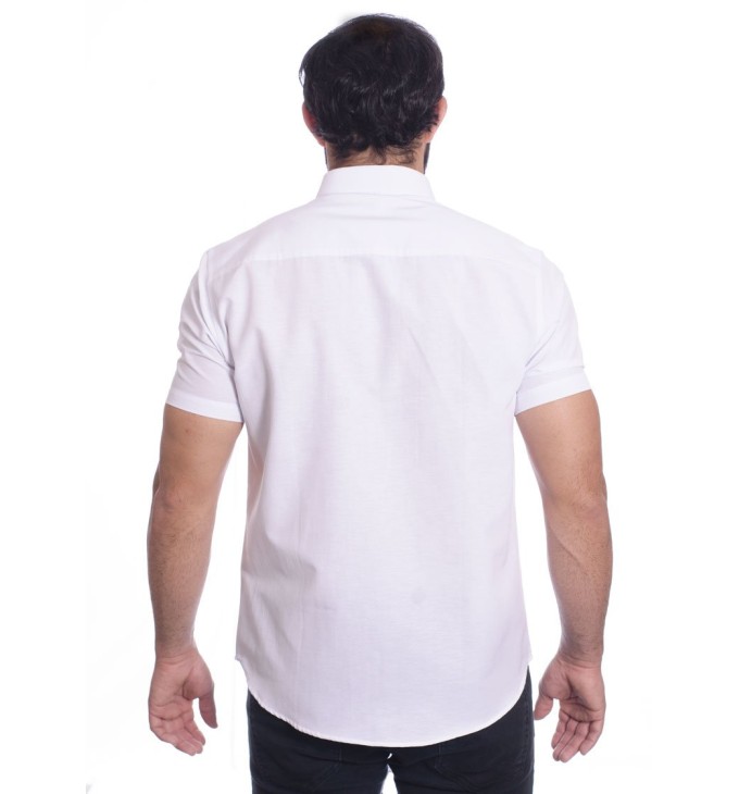 Camisa social masculina de algodão manga curta, branca Camisa social masculina de algodão manga curta, branca