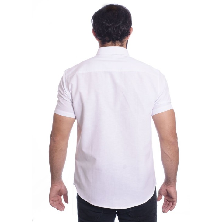Camisa social masculina de algodão manga curta, branca