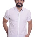 Camisa social masculina de algodão manga curta, branca