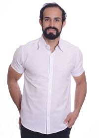 Camisa social masculina de algodão manga curta, branca