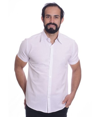 Camisa social masculina de algodão manga curta, branca