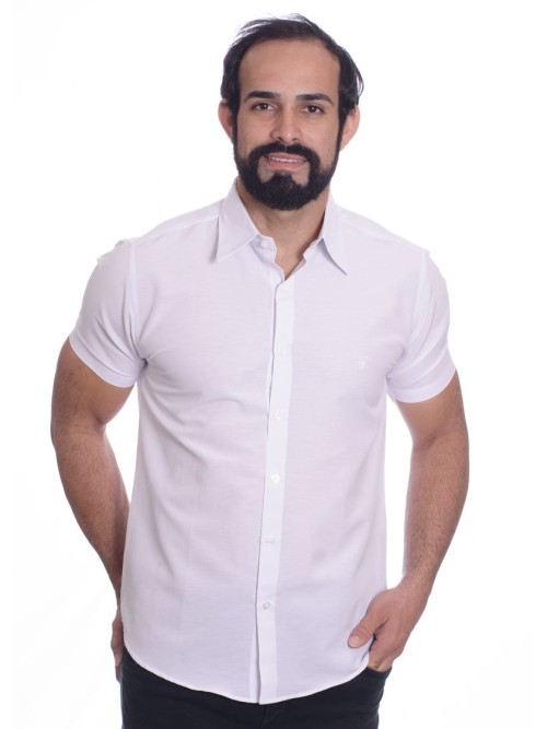 Camisa social masculina de algodão manga curta, branca