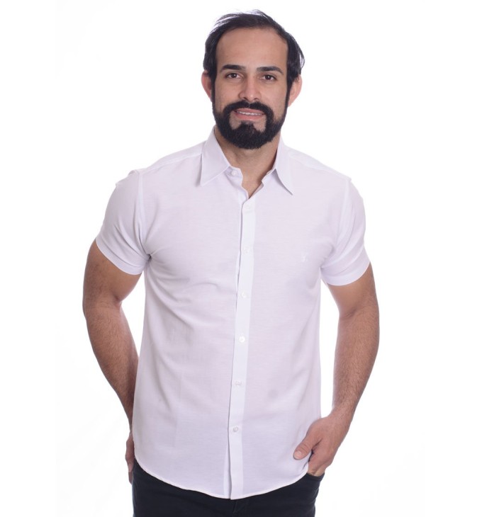 Camisa social masculina de algodão manga curta, branca Camisa social masculina de algodão manga curta, branca