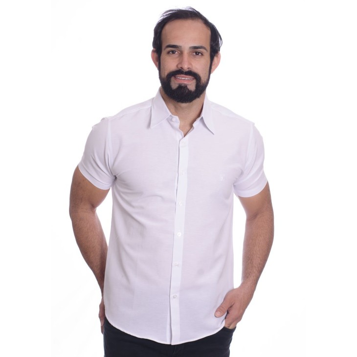 Camisa social masculina de algodão manga curta, branca