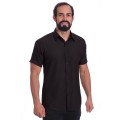 Camisa social preta masculina manga curta de algodão