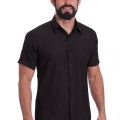 Camisa social preta masculina de tricoline manga curta