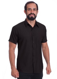 Camisa social preta masculina manga curta de algodão
