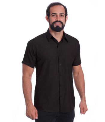 Camisa social preta masculina manga curta de algodão