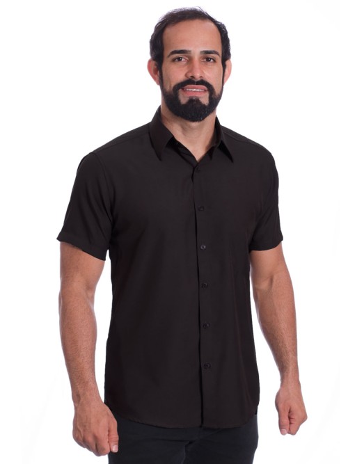 Camisa social preta masculina manga curta de algodão