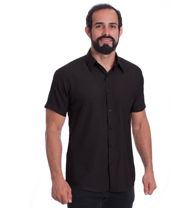 Camisa social preta masculina de tricoline manga curta Camisa social preta masculina de tricoline manga curta