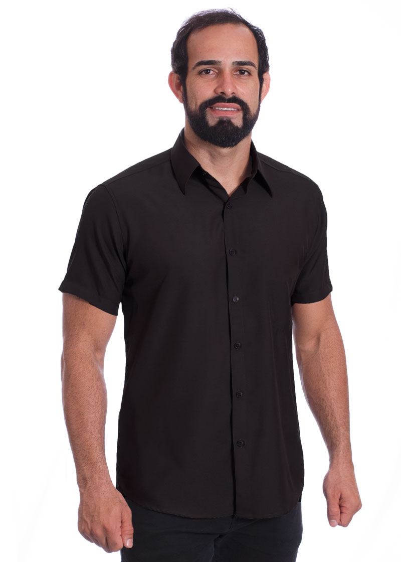 Camisa social preta masculina manga curta de algodão