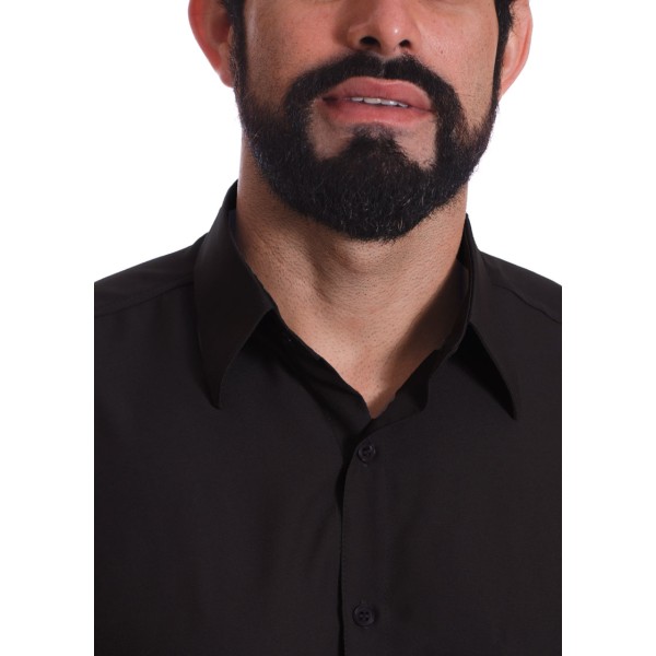 Camisa social preta masculina manga curta de algodão