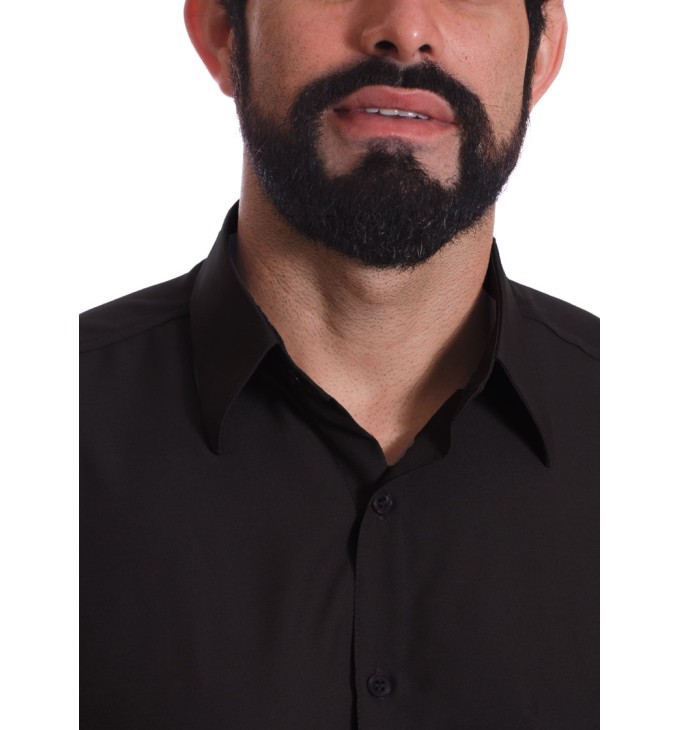 Camisa social preta masculina de tricoline manga curta Camisa social preta masculina de tricoline manga curta