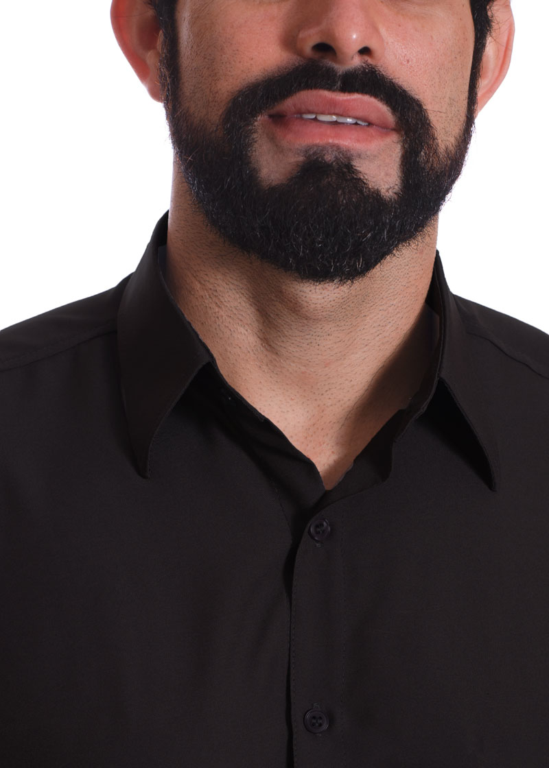 Camisa social preta masculina manga curta de algodão
