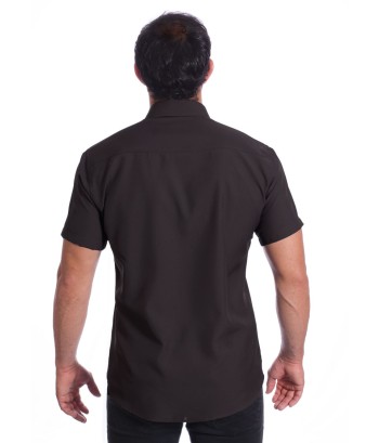 Camisa social preta masculina manga curta de algodão