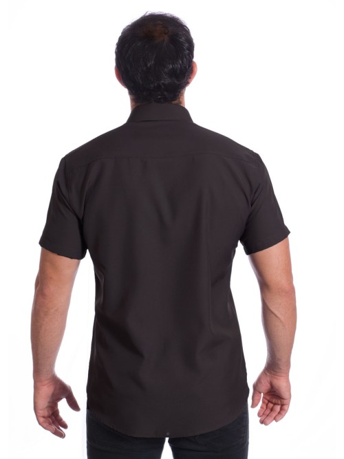 Camisa social preta masculina de tricoline manga curta