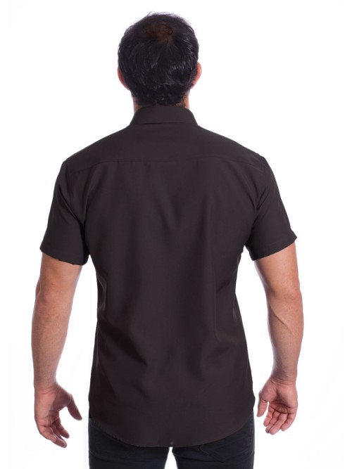 Camisa social preta masculina manga curta de algodão Camisa social preta masculina manga curta de algodão