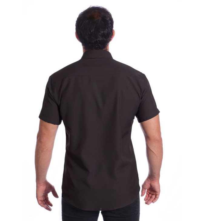 Camisa social preta masculina de tricoline manga curta Camisa social preta masculina de tricoline manga curta