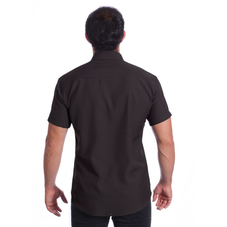 Camisa social preta masculina de tricoline manga curta