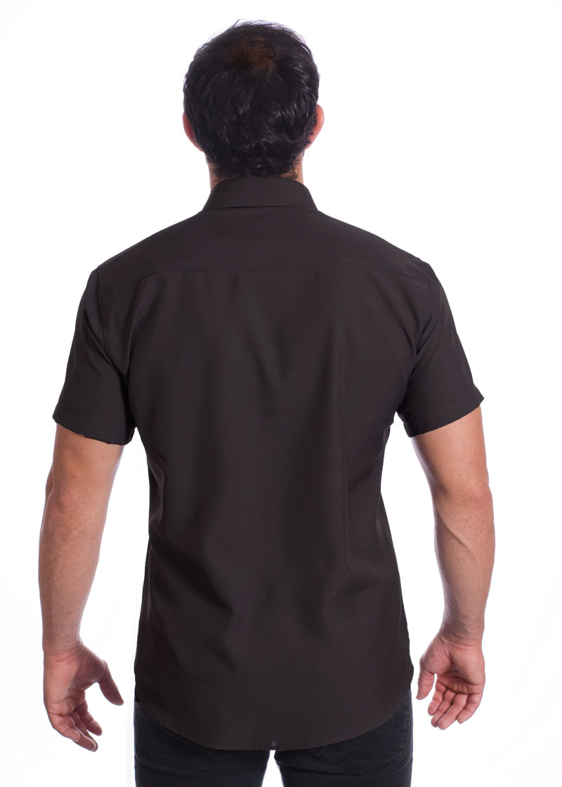 Camisa social preta masculina manga curta de algodão
