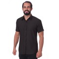 Camisa social preta masculina de tricoline manga curta