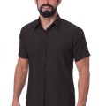 Camisa social preta masculina de tricoline manga curta