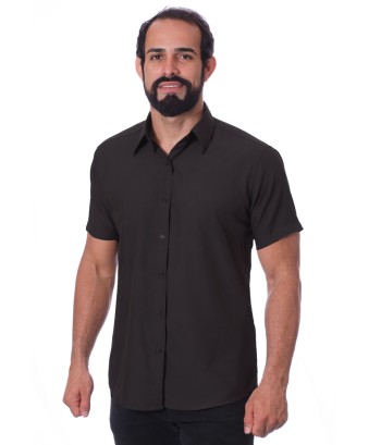 Camisa social preta masculina de tricoline manga curta