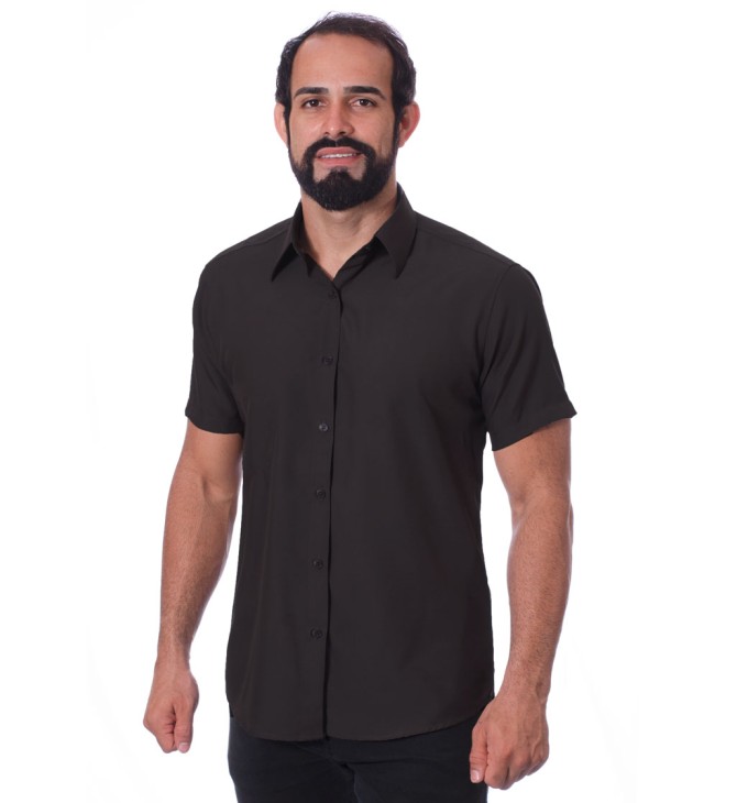 Camisa social preta masculina de tricoline manga curta Camisa social preta masculina de tricoline manga curta
