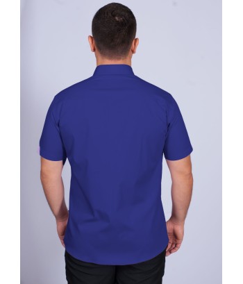 Camisa social masculina de algodão manga curta, azul royal