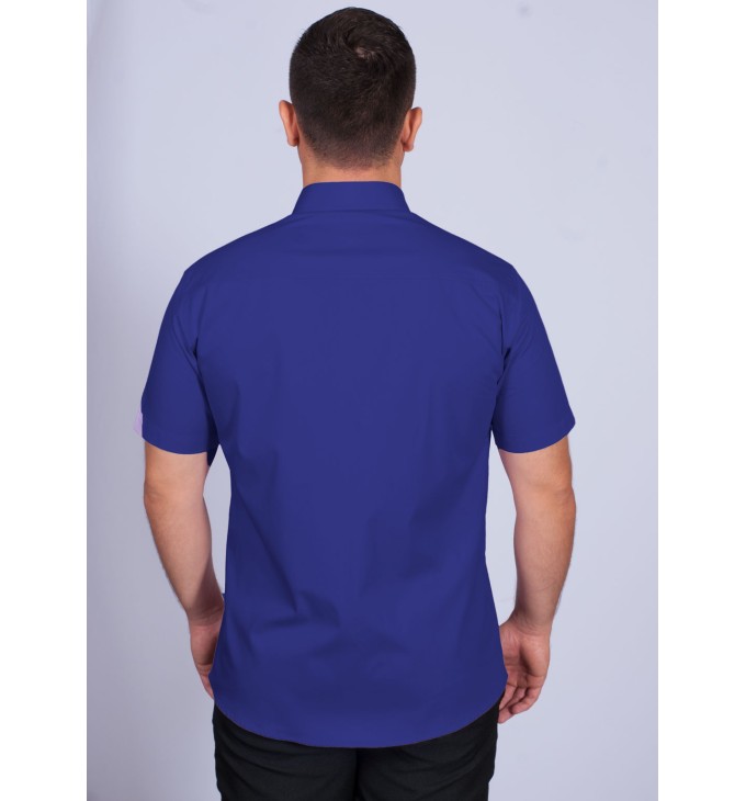 Camisa social masculina de algodão manga curta, azul royal Camisa social masculina de algodão manga curta, azul royal