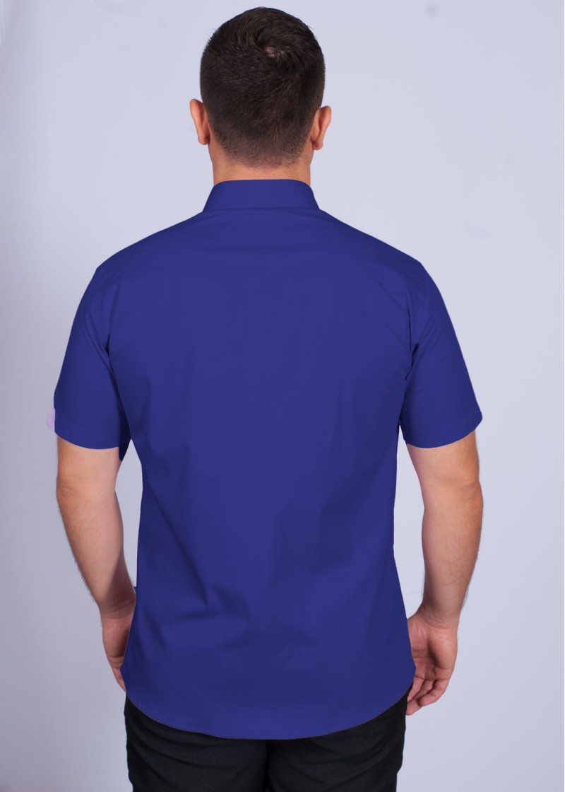 Camisa social masculina de algodão manga curta, azul royal