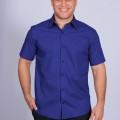 Camisa social masculina de algodão manga curta, azul royal