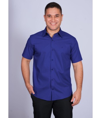 Camisa social masculina de algodão manga curta, azul royal