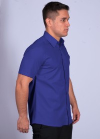 Camisa social masculina de algodão manga curta, azul royal