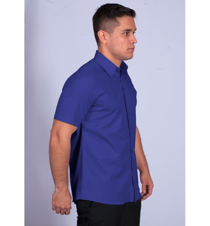 Camisa social masculina de algodão manga curta, azul royal Camisa social masculina de algodão manga curta, azul royal